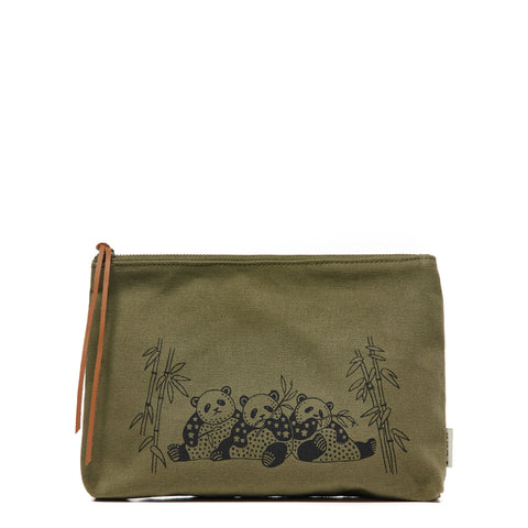 Army Green Panda Family Pouch