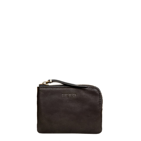Black Mini Leather Zip Pouch